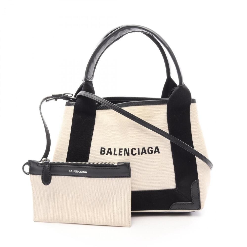 Balenciaga Navy Cabas XS 2-Way Handbag, Canvas and Leather, Women's, White/Bl...